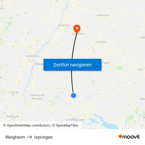 Weigheim to Ispringen map
