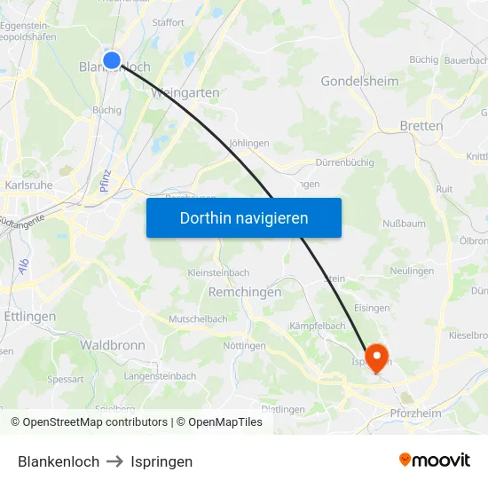 Blankenloch to Ispringen map