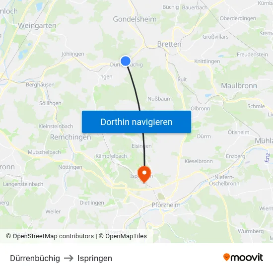 Dürrenbüchig to Ispringen map