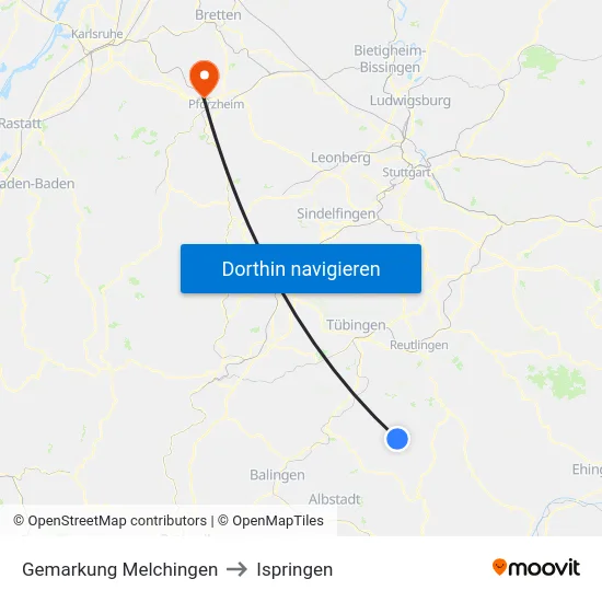 Gemarkung Melchingen to Ispringen map