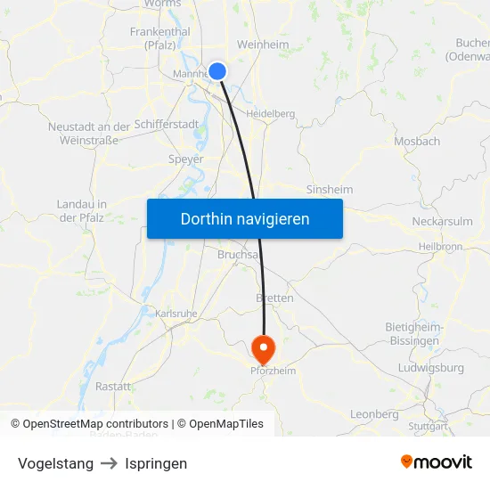 Vogelstang to Ispringen map