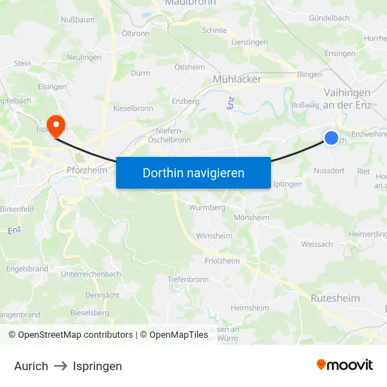 Aurich to Ispringen map