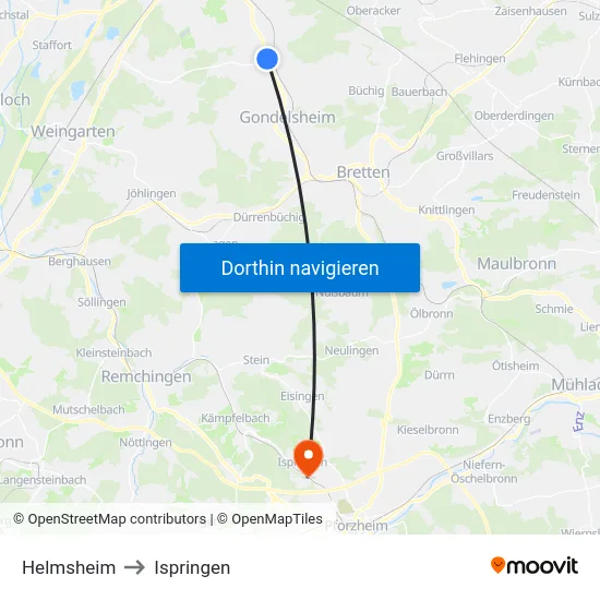 Helmsheim to Ispringen map