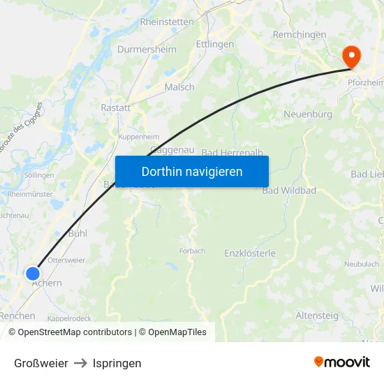 Großweier to Ispringen map