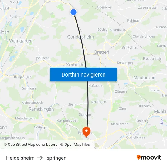Heidelsheim to Ispringen map