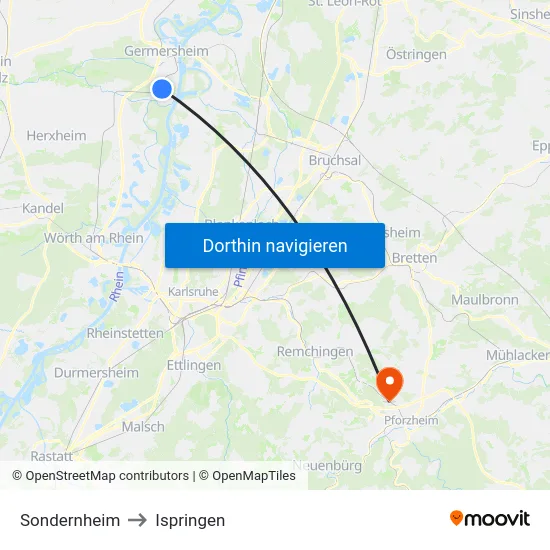 Sondernheim to Ispringen map