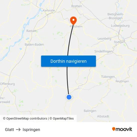 Glatt to Ispringen map