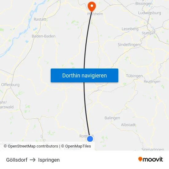 Göllsdorf to Ispringen map