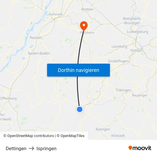Dettingen to Ispringen map