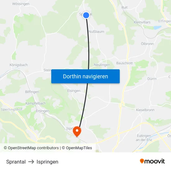 Sprantal to Ispringen map