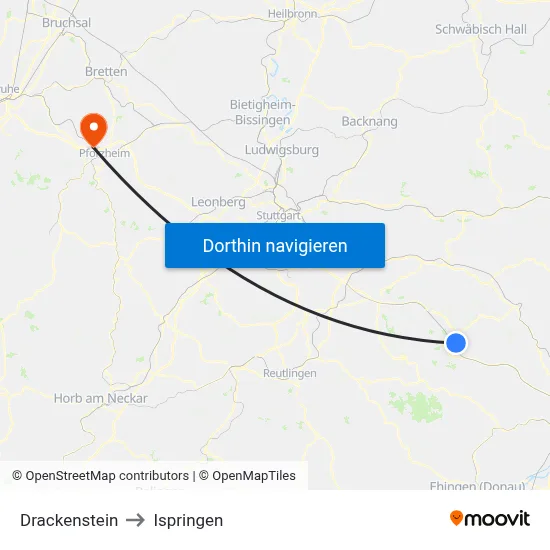 Drackenstein to Ispringen map