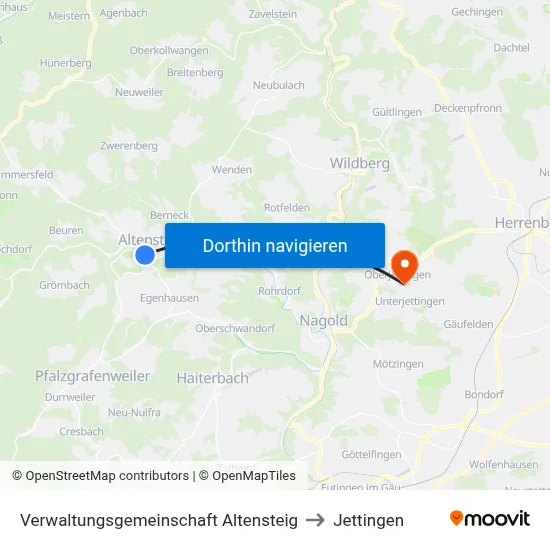 Verwaltungsgemeinschaft Altensteig to Jettingen map