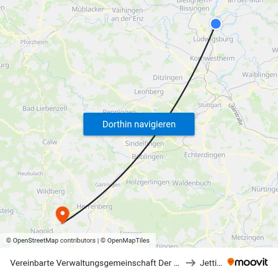 Vereinbarte Verwaltungsgemeinschaft Der Stadt Freiberg am Neckar to Jettingen map