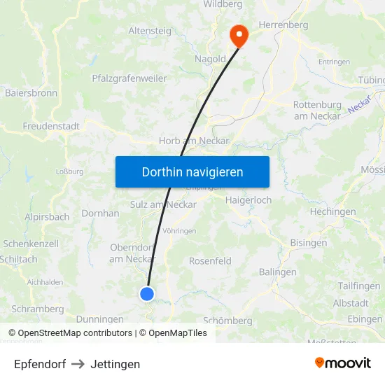Epfendorf to Jettingen map