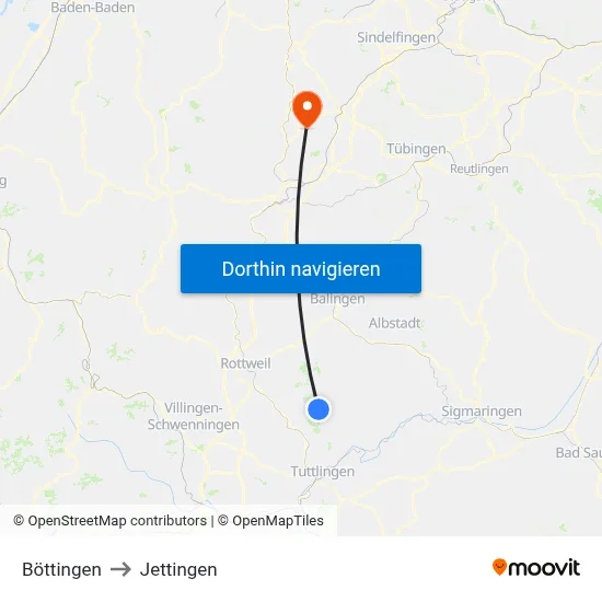Böttingen to Jettingen map