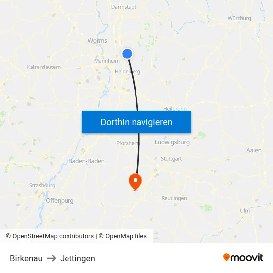 Birkenau to Jettingen map