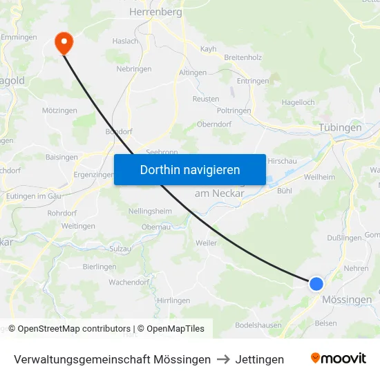 Verwaltungsgemeinschaft Mössingen to Jettingen map
