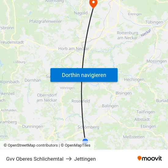 Gvv Oberes Schlichemtal to Jettingen map