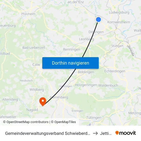 Gemeindeverwaltungsverband Schwieberdingen-Hemmingen to Jettingen map