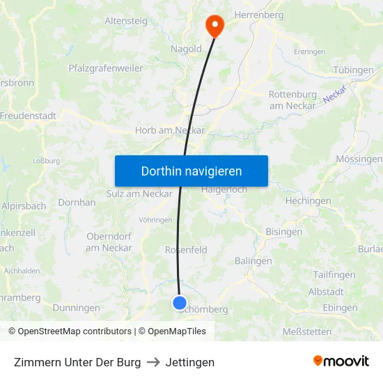 Zimmern Unter Der Burg to Jettingen map