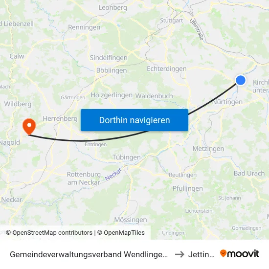 Gemeindeverwaltungsverband Wendlingen am Neckar to Jettingen map