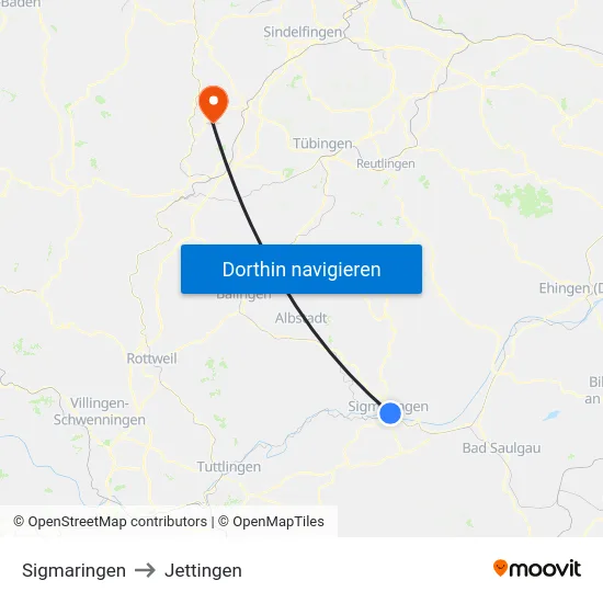 Sigmaringen to Jettingen map