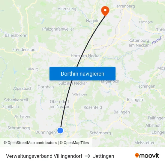 Verwaltungsverband Villingendorf to Jettingen map