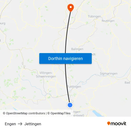 Engen to Jettingen map