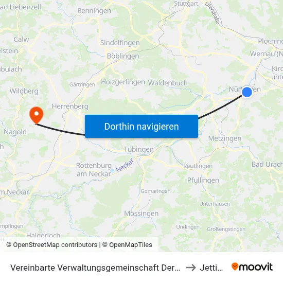 Vereinbarte Verwaltungsgemeinschaft Der Stadt Nürtingen to Jettingen map