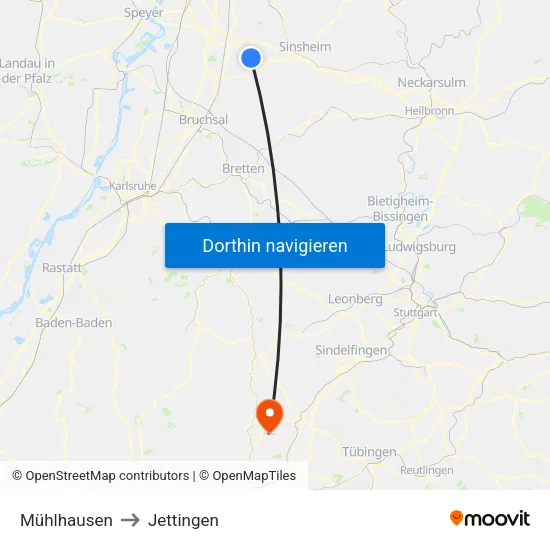 Mühlhausen to Jettingen map