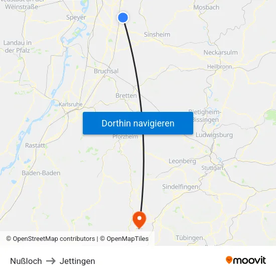 Nußloch to Jettingen map
