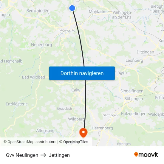 Gvv Neulingen to Jettingen map