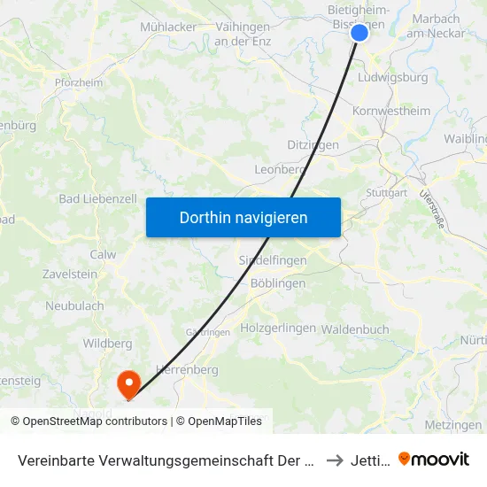 Vereinbarte Verwaltungsgemeinschaft Der Stadt Bietigheim-Bissingen to Jettingen map