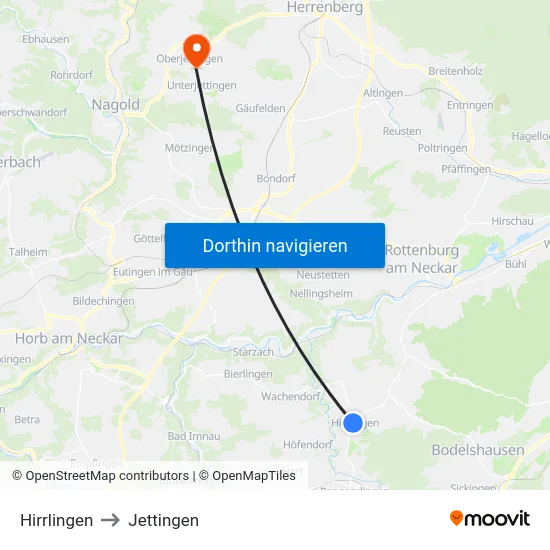 Hirrlingen to Jettingen map