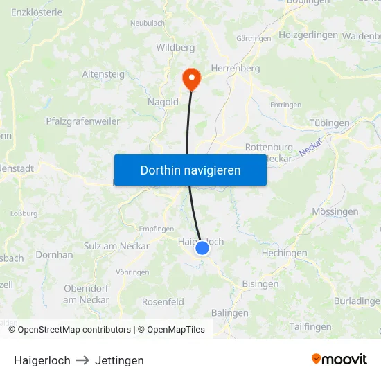 Haigerloch to Jettingen map