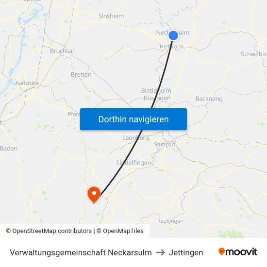 Verwaltungsgemeinschaft Neckarsulm to Jettingen map