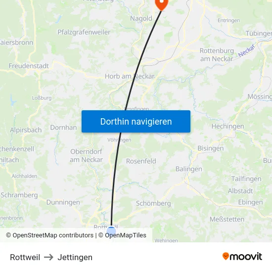 Rottweil to Jettingen map