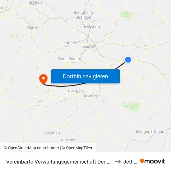 Vereinbarte Verwaltungsgemeinschaft Der Stadt Ebersbach An Der Fils to Jettingen map