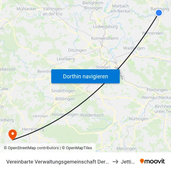 Vereinbarte Verwaltungsgemeinschaft Der Stadt Backnang to Jettingen map