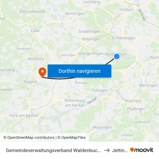 Gemeindeverwaltungsverband Waldenbuch/Steinenbronn to Jettingen map