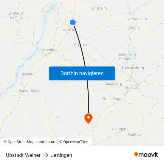 Ubstadt-Weiher to Jettingen map