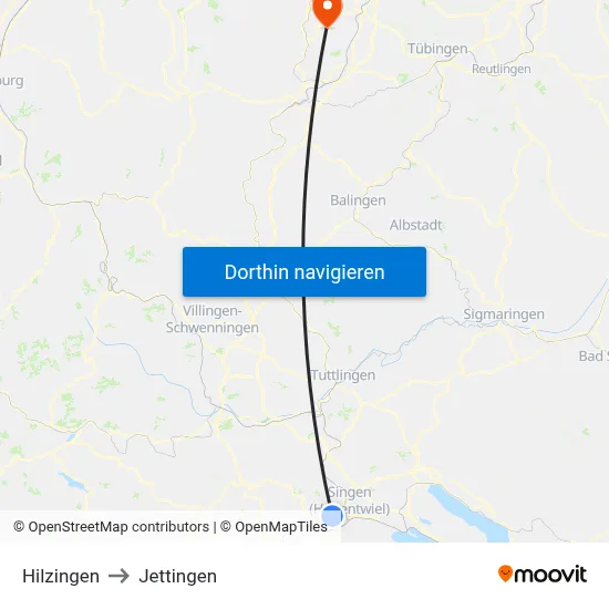 Hilzingen to Jettingen map