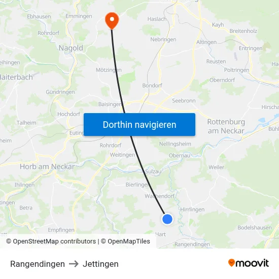 Rangendingen to Jettingen map