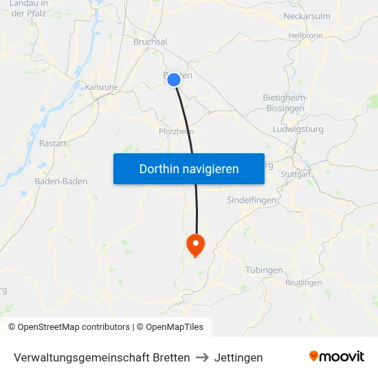 Verwaltungsgemeinschaft Bretten to Jettingen map