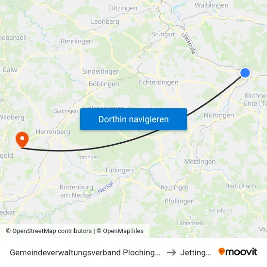 Gemeindeverwaltungsverband Plochingen to Jettingen map