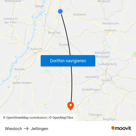 Wiesloch to Jettingen map