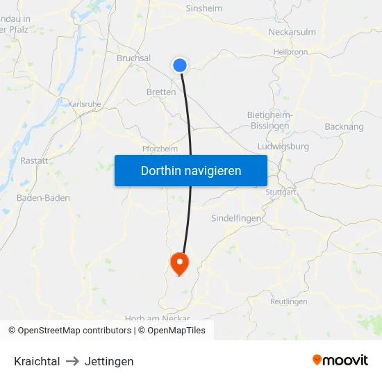 Kraichtal to Jettingen map