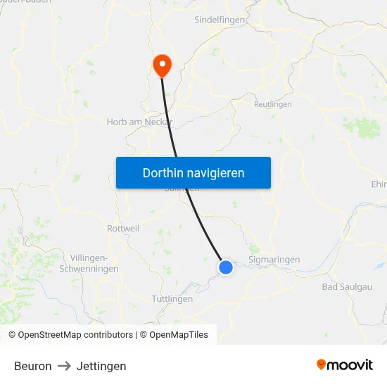 Beuron to Jettingen map