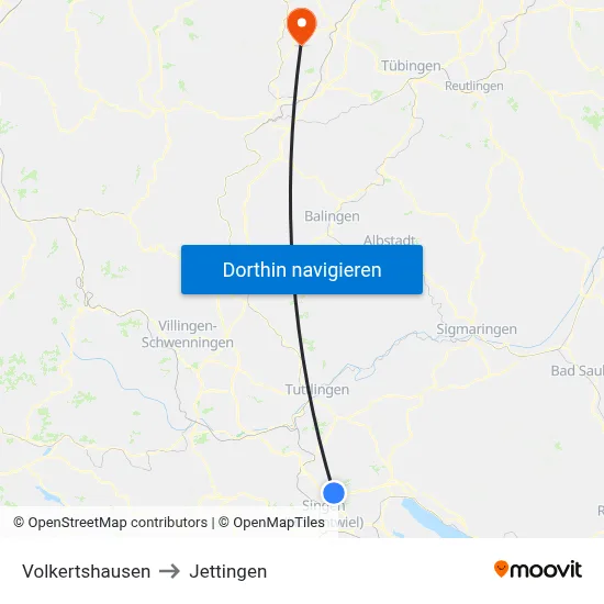 Volkertshausen to Jettingen map