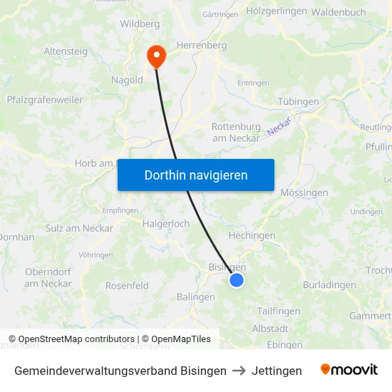 Gemeindeverwaltungsverband Bisingen to Jettingen map